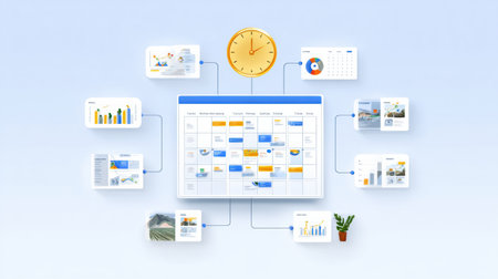Use this time-blocking system to enhance task management with a detailed calendar of activities and schedules.の素材