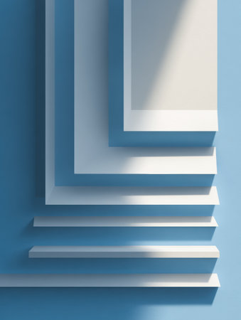 Tactile paper cut bracket showcases layered folded paper creating soft shadows against a calm blue background, ideal for artistic arrangements and displays.の素材