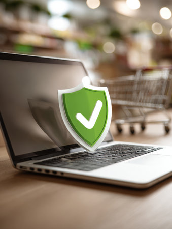 A tracker blocker icon appears on the shopping site, highlighting the need for online privacy protection while browsing.の素材