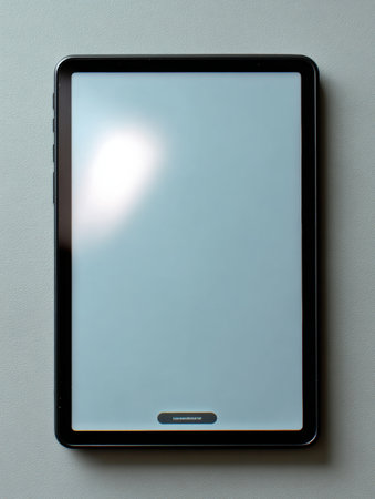 A tablet on a clean surface shows an Error 503 message, indicating an issue with the connection, with the upper third of the screen remaining blank.の素材