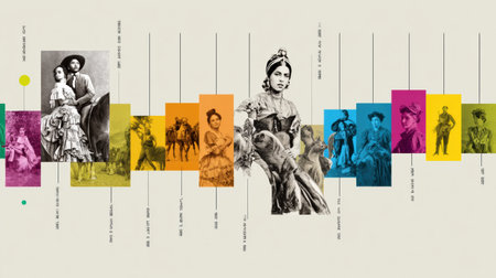 A visual representation highlights significant Latino cultural milestones in US history, featuring important figures and historical moments.の素材