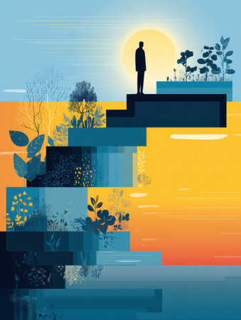 Discover this serene infographic that highlights limiting beliefs and their positive alternatives in nature.の素材