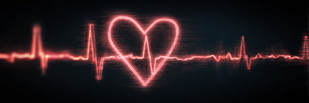 Digital heart rate meter showcases a calming heart graphic as inspiring messages are presented, emphasizing tranquility and kindness in designの素材