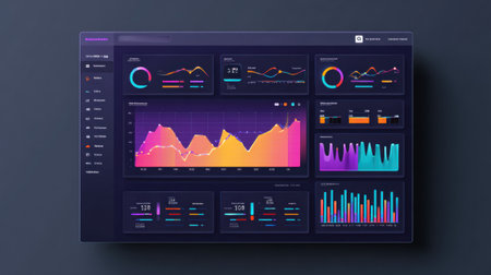 Modern infographic revealing key performance indicators for a SaaS company, featuring a sleek dashboard layout with soft gradients and minimal design aestheticsの素材
