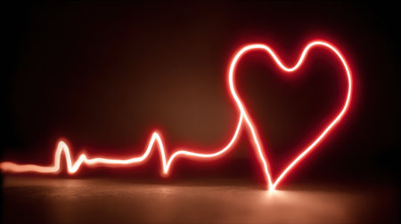 An EKG line gradually changes into a heart shape, symbolizing the importance of heartbeat and vitality, set against a dark backdrop.の素材