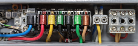 A disconnected power cable in an electrical panel triggers a system error while maintenance work is being conducted, highlighting potential risks and issues.の素材