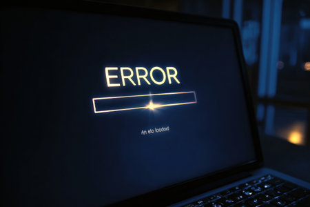A flickering login screen shows an error message in a dark environment, indicating a problem with accessing the system at night.の素材