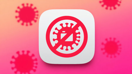 Visual representation of a fraudulent app store download alert featuring a virus mark, highlighting potential risks of downloading unsafe applicationsの素材