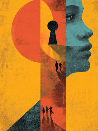 Infographic showcases challenges minorities face in accessing mental health services with vibrant colors and striking imagery.の素材