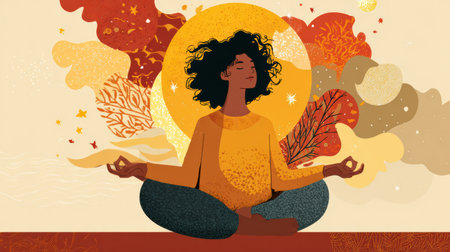 This graphic shares cultural self-care strategies to boost mental wellness through meditation and reflection.の素材