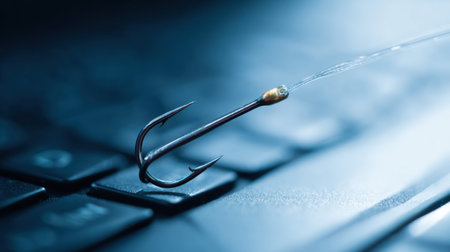 A dynamic antivirus shield is seen pulsating to protect against a phishing bug on a computer keyboard, demonstrating cybersecurity in action.の素材