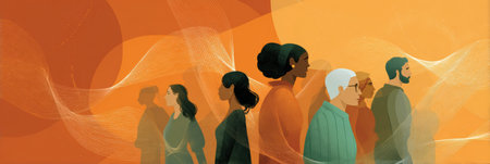 Illustration highlights obstacles minorities face in accessing mental health services, emphasizing representation and challenges faced by diverse groups.の素材
