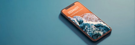 A phone screen features serene wave visuals alongside a visible hotline number, promoting mental health support in a minimalistic design.の素材