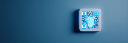 A fraudulent QR code icon appears on the screen, accompanied by a fingerprint alert, highlighting security risks in digital transactions.の素材