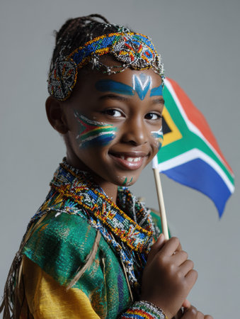 Students joyfully participate in heritage month activities at school, showcasing their cultural pride through colorful attire, traditional crafts, and flags.の素材