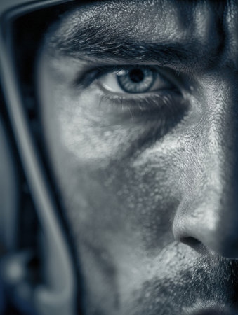 An intense and focused athlete displays determination as they are ready themselves to take a crucial shot in a competitive sports environment.の素材