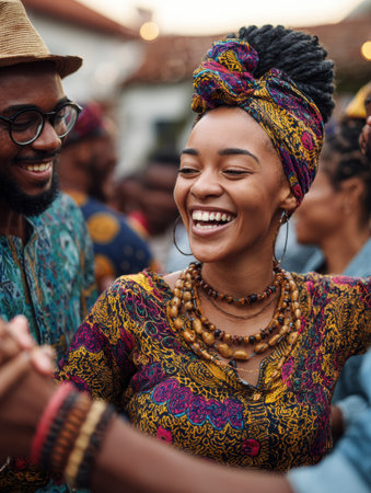 Groups celebrate heritage month with traditional clothing, dance, and collaborative activities in vibrant community events.の素材