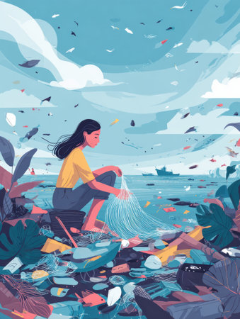 An infographic highlights the main sources of microplastics and offers tips for prevention while encouraging environmental awareness and action.の素材