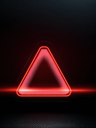 Bright red warning triangle appears on a dashboard indicating a serious issue. Upper third of the display is clear and unobstructed, emphasizing the alert.の素材