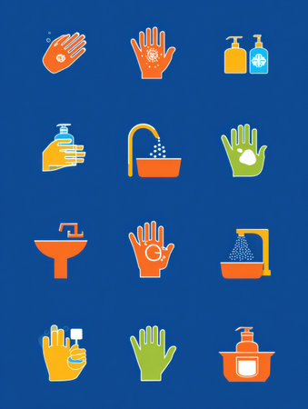 Informative graphic illustrating essential hand hygiene practices for maintaining safety in workplace settings, focused on effective techniques and tools.の素材