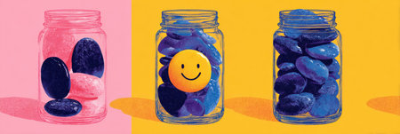 Learn to build a happiness jar using colorful stones and a smiley face to capture joyful moments at home. This activity promotes positivity and reflection.の素材