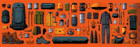 This infographic presents a detailed comparison of hiking and camping gear, highlighting the essential items needed for each outdoor activity.の素材