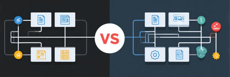 This infographic compares the concepts of goals and systems through a visually organized workflow, highlighting their unique attributes and benefits.の素材