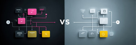 Explores the distinction between goals and systems using a flat workflow design, highlighting their impact on productivity and efficiency in projects.の素材