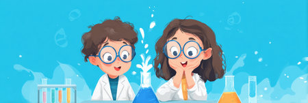 Children conduct exciting DIY home science experiments, observing reactions and learning through hands-on activities filled with discovery and enjoyment.の素材