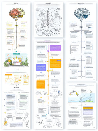 Infographic presents three note-taking methods including Cornell, mind mapping, and outlining, each illustrated with icons and concise explanations for clarity.の素材