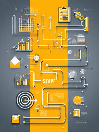 Infographic displays content marketing strategy steps including planning, creation, and distribution using modern design elements and clear icons for guidance.の素材