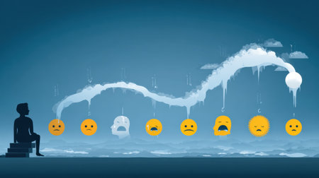 This infographic illustrates the complex emotional and mental stages of the PTSD cycle, highlighting various feelings and responses experienced by individuals.の素材