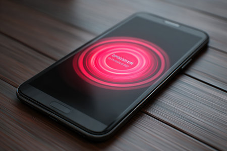 A smartphone displays a crash error message on a blurred background with a wooden surface, highlighting the apps malfunction in a dimly lit setting.の素材