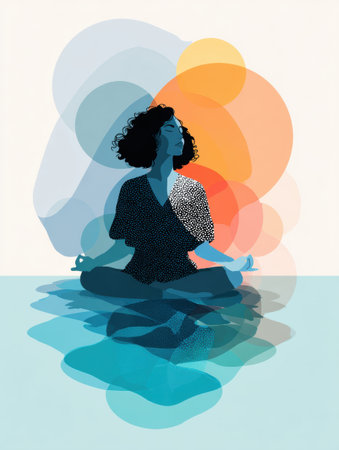 Focus on being present with yourself in a calm and serene setting, embracing acceptance rather than the urge to change circumstances.の素材