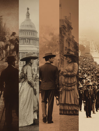 Timeline highlights major Latino contributions and cultural moments in US history, showing important events and figures over time.の素材
