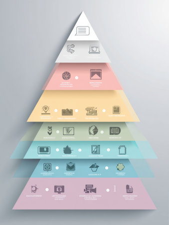 The infographic features Blooms taxonomy in a pyramid layout, showing educational icons in a clean, pastel design for clarity.の素材