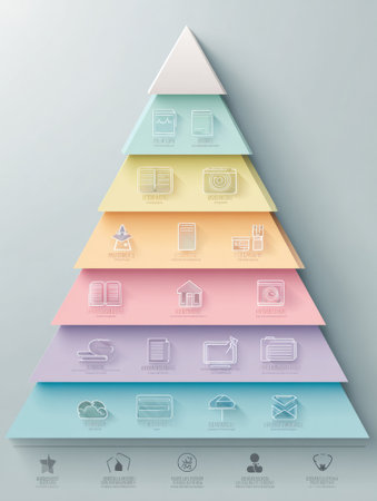 This infographic presents Bloom39s taxonomy levels with a pastel color pyramid, showing educational icons in a clean and engaging design.の素材