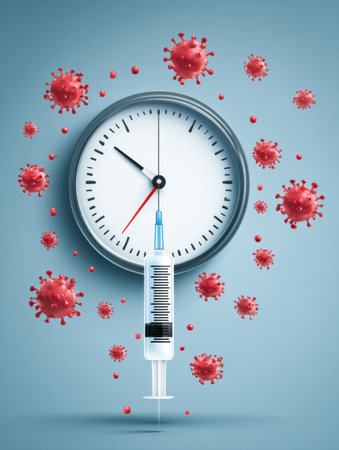 Infographic presents essential facts about annual flu vaccinations and optimal timing for receiving the shot to stay healthy during flu season.の素材