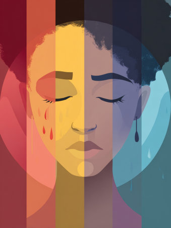 Infographic illustrates varying rates of depression and treatment accessibility among ethnic groups, emphasizing mental health disparities and awareness.の素材