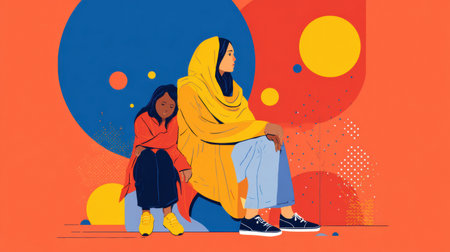 This infographic highlights the emotional trauma and struggles of immigrant populations and their connections.の素材