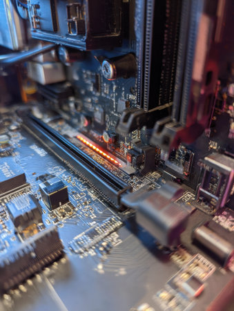 System diagnostics are failing as indicated by a loading bar that remains stuck on the motherboard interface during testing in a computer setup.の素材