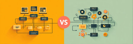 This infographic contrasts goals and systems with a clear flat workflow, highlighting effective planning strategies.の素材