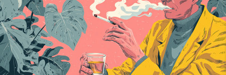 Focus on the process of breaking a bad habit using gentle methods, accompanied by visually soothing designs and encouraging statistics, promoting mindfulness.の素材