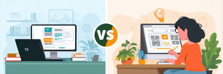 Infographic presents a detailed comparison of traditional and online learning approaches, showing key features and benefits of each method for learners.の素材