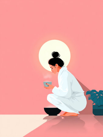 Steps to create a successful morning routine are illustrated, emphasizing the importance of mindfulness and self-care activities to boost daily energy.の素材