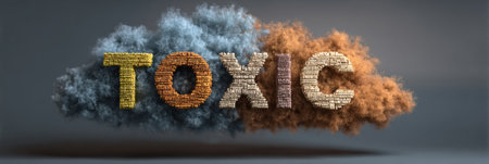 A kindness cloud blocks toxic words, creating a bright contrast that fosters positivity and mental well-being.の素材