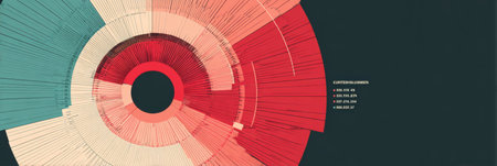 Infographic displays a radial chart with distinct segments offering editable areas for data visualization, highlighting data distribution effectively.の素材