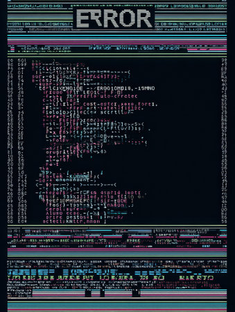 Multiple error lines scroll continuously in a retro command prompt terminal, while the upper section remains clear for potential user input or notifications.の素材