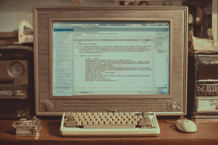 Popup spam errors clutter the display of a vintage computer interface while an empty right margin adds to the nostalgic feel of the setup.の素材