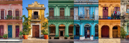 Explore a stunning layout of Latin architecture that showcases vibrant colors and unique designs reflecting each regions culture.の素材